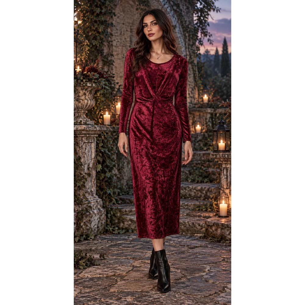 Witchy Whimsigoth Red Velvet Maxi Dress Formal Gown Holiday Party Cocktail‎